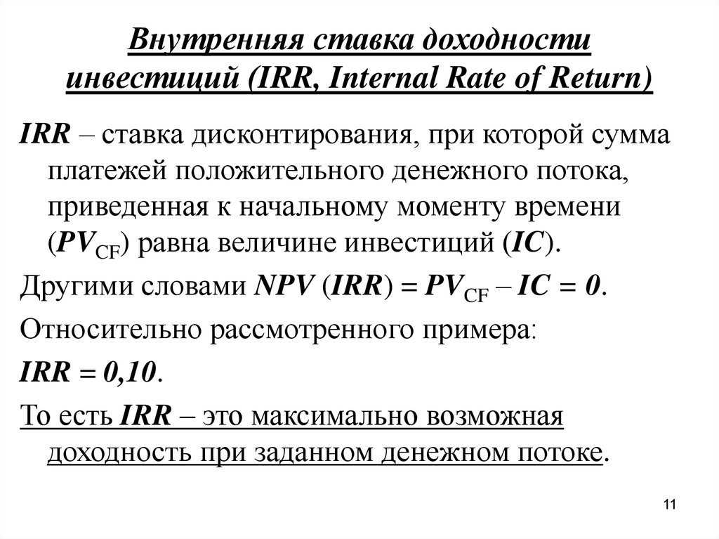 Внутренняя норма доходности проекта