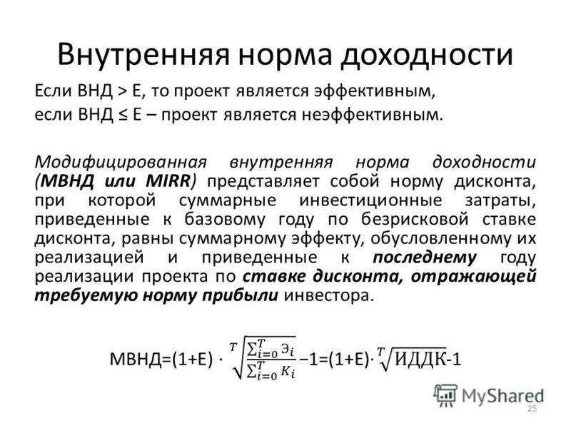 Внутренняя норма доходности проекта показывает