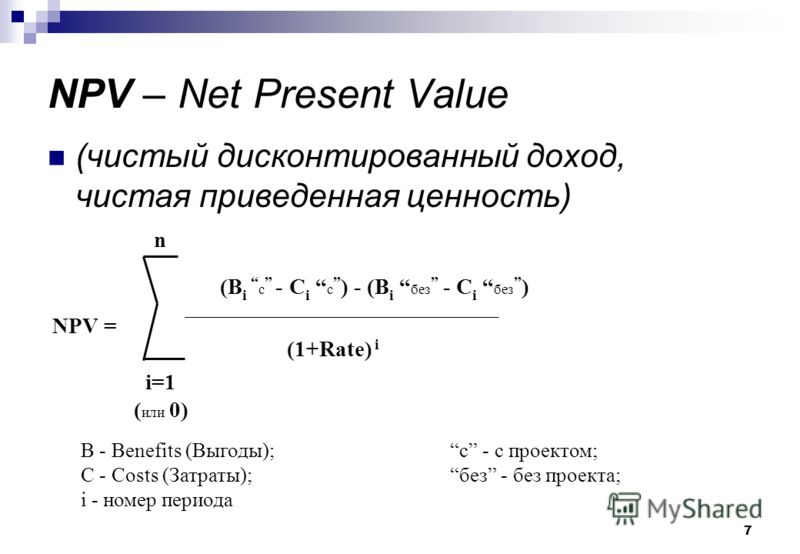 Формула нпв проекта