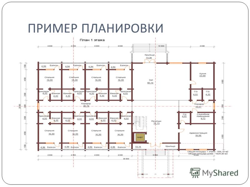 План 1 этажа гостиницы