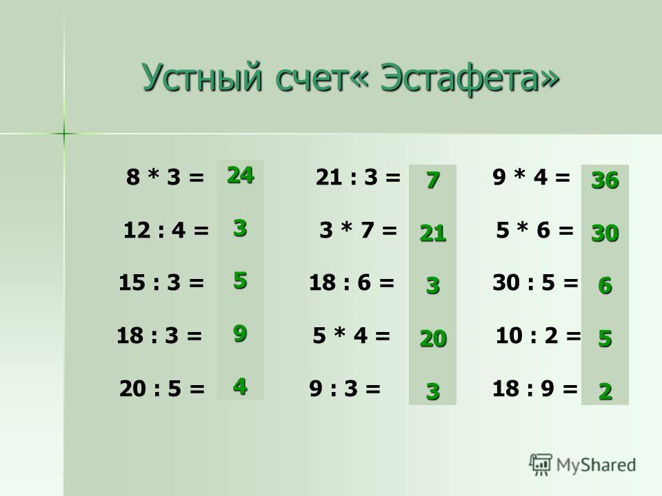 Презентация устный счет 3 класс математика перспектива