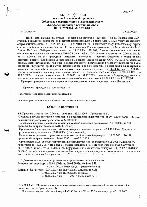 Акт камеральной налоговой проверки образец заполненный