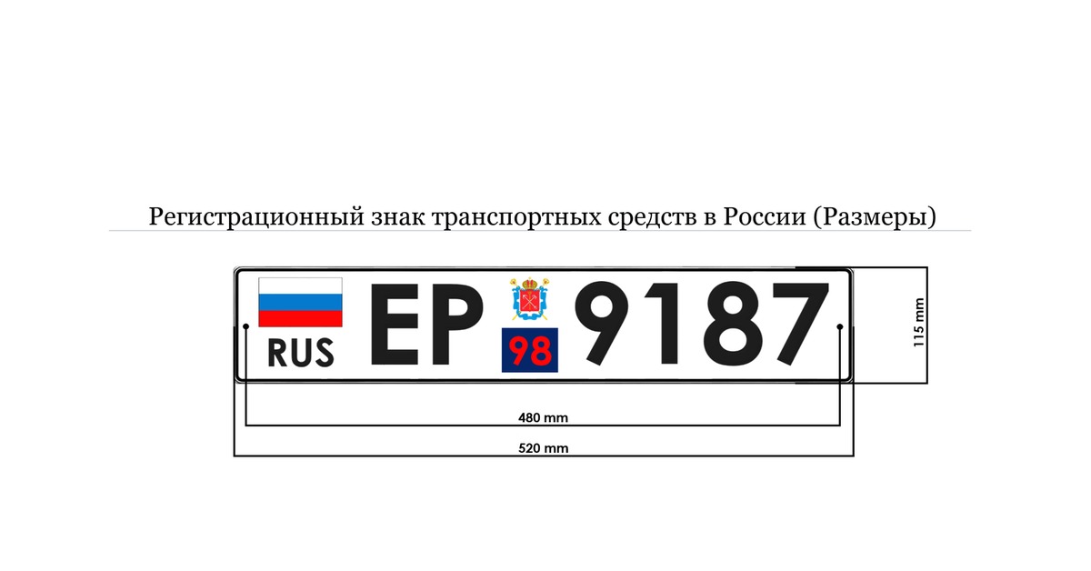 Размер регистрационного номера автомобиля