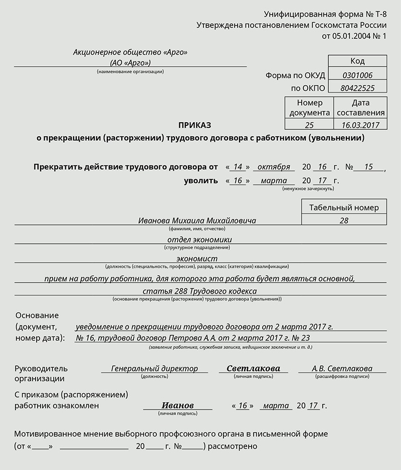 Заявление об аннулировании трудового договора образец