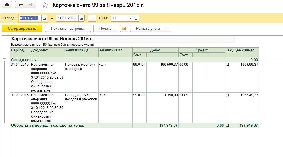 Как в 1с закрывается 99 счет в