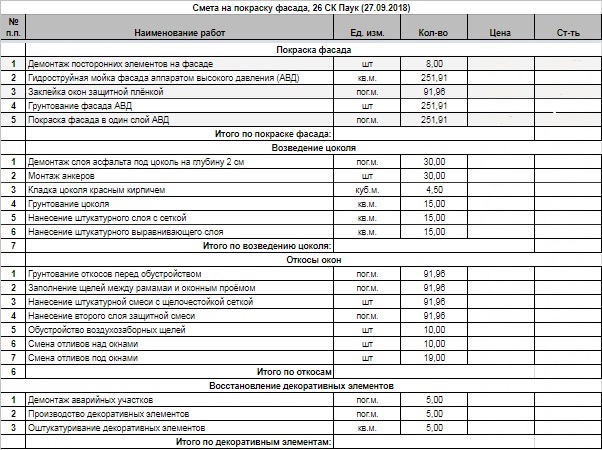 Смета на ремонт подъезда 5 этажного дома образец