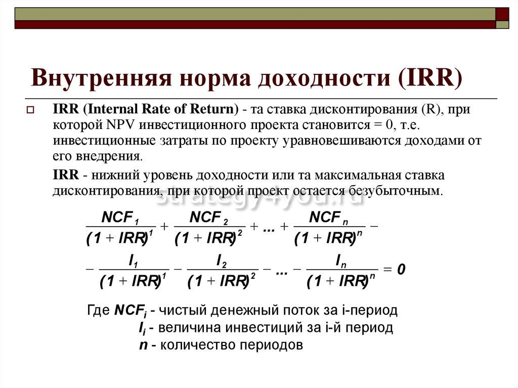 Проект безусловно рекомендуется к принятию если значение внутренней нормы прибыли irr