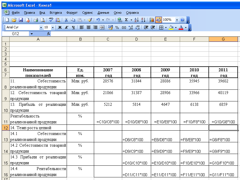 Калькуляция работ образец в excel