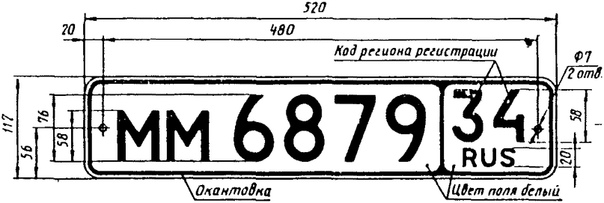 Размер регистрационного номера автомобиля