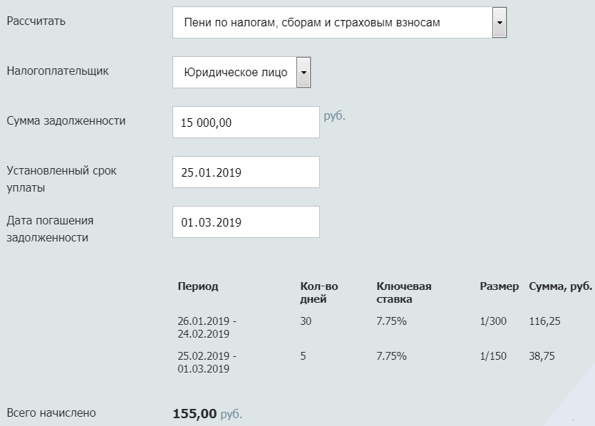 Карта расчета пени